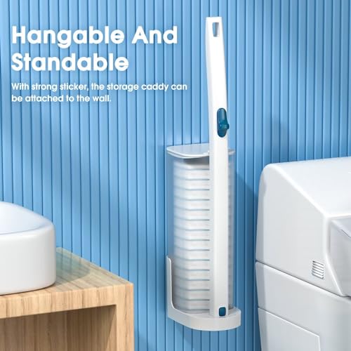 Disposable Toilet Brush with 48 PCS Refills, Disposables Toilets Cleaning System with Handle, Storage Caddy and 48Toilet Bowl Refill Heads for Bathroom Cleaning - style: Toilet Cleaning System