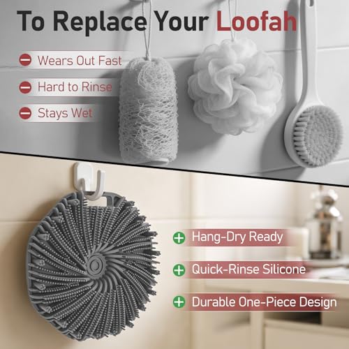 Back Scrubber for Shower 2 Pack, Silicone Scrub Brush with Long Handle & Unique Soft Body Scrubber, Detachable Body Brush Shower Lather Well Deep Clean Exfoliating for Women Men Sensitive Skin Bl&Gy - color: Black+grey Flock
