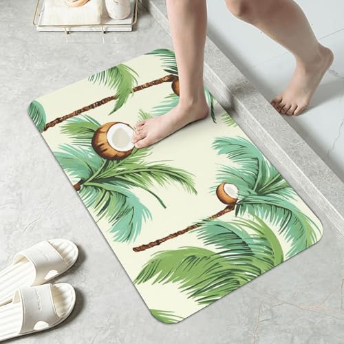 Stone Bath Mats for Bathroom Diatomaceous Earth Bath Mat Super Absorbent Floor Mat Summer Coconut Tree1 Stone Drying Mats Quick Drying Diatomite Shower Mat for Bathtub Pad 19.7x31.5in - color: Summer Coconut Tree1, size: 1'8" x 2'8" (Rectangular)