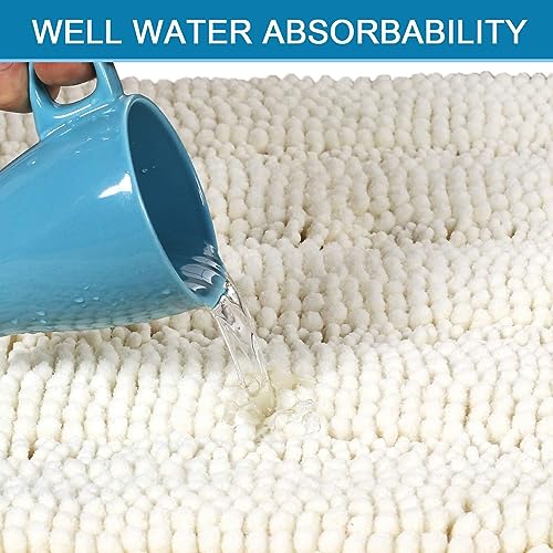 H.VERSAILTEX Bath Rugs for Bathroom Non Slip Bath Mats Extra Thick Chenille Striped Rug 20" x 32" Absorbent Non Skid Fluffy Soft Shaggy Washable Dry Fast Plush Mat for Indoor, Bath Room, Tub - Cream - color: Cream, size: 20" x 32"