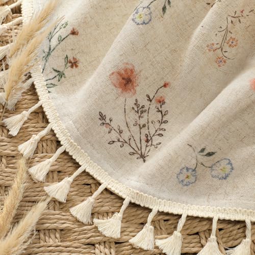 Floral Farmhouse Vintage Linen Shower Curtain, French Country Spring Shower Curtains for Bathroom with Tassels, 72Wx72H - color: Linen - Muted Garden Tassel Edge, size: Standard 72"W x 72"L