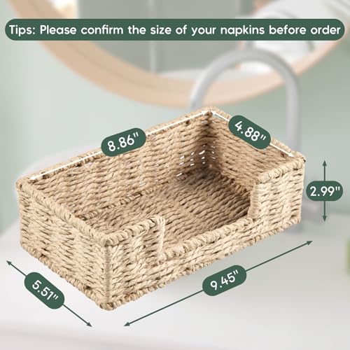 Napkin Holder for Bathroom, Woven Wicker Paper Rope Guest Towel Holder Tray, Disposable Paper Hand Towel Holder for Bathroom Accessories, Dinner Napkin Holder for Kitchen Table Party - color: Beige, size: 9.45"L x 5.43"W x 2.91"H
