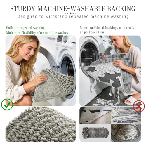 Yimobra Bathroom Rugs Non Slip Washable - Ultra Soft Absorbent Chenille Bath Mat, Quick Dry Shaggy Floor Carpet for Tub Shower, Sand Home Decor Accessories, 24x17 Inch - color: Sand, size: 24" X 17"