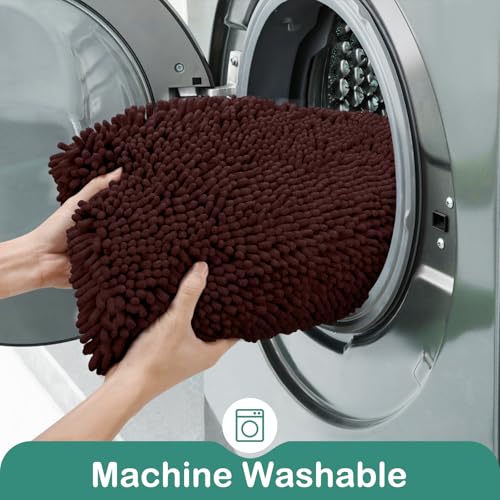 HOMEIDEAS Bathroom Rugs Set 2 Pieces, Ultra Soft Non Slip Absorbent Chenille Toilet Bath Mat Set (Brown) - color: Brown-brown, size: 1'8" x 2'8" (U Shape 20"x24"+20"x32")