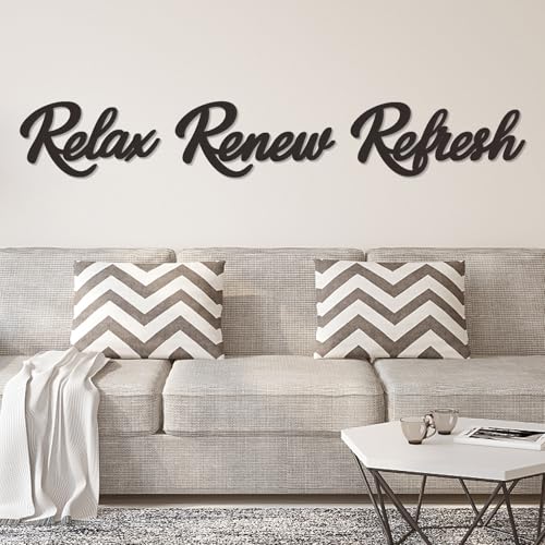 3 Pieces Bathroom Decor Wooden Bathroom Sign,Relax Renew Refresh Sign (Black-large) - color: Black-large