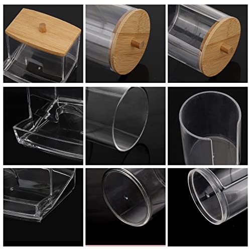 Tbestmax Bathroom Organizer Accessories Set-10 OZ Qtips Holder Storage with Bamboo Lids, Cotton Ball/Swabs Dispenser, Apothecary Container Jar 3 Pcs - color: Group B-Beige Bamboo