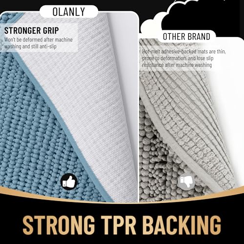 OLANLY Thick Small Bathroom Rugs 24x16, Extra Soft Absorbent Chenille Bath Rugs, Rubber Backing, Machine Wash Dry, Bath Mats for Bathroom Floor, Tub and Shower, Home Decor Accessories, Airy Blue - color: Airy Blue, size: 24" X 16"