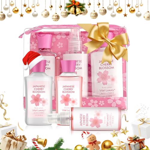 Bath and Body Gift Set, Japanese Cherry Blossom, 3-Piece Travel Size Collection, Shower Gel, Body Lotion, Body Mist, 3 Fl Oz Each, Natural Extracts, Ideal for Birthday, Mother's Day & Christmas Gifts