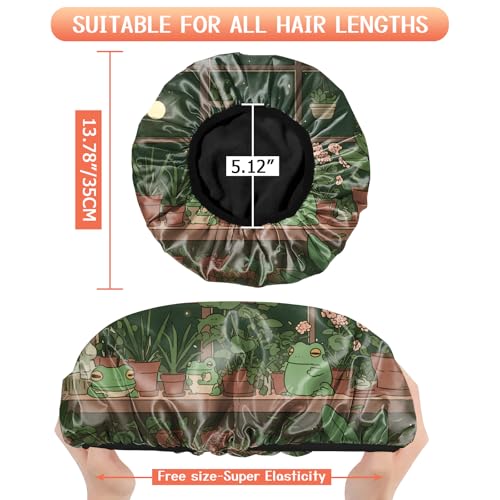 Luxury Shower Cap Terry Lined Reusable Triple Layer Waterproof Hair Elastic Caps Shower Bath Hat for Women Girls Cute Aesthetic-Frog - color: AL18-Frog