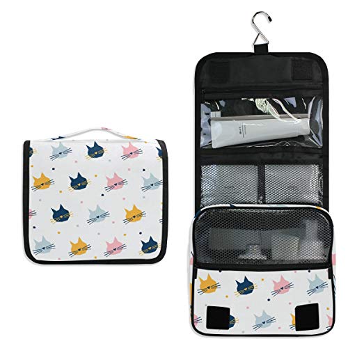 senya Hanging Travel Toiletry Bag Kit Makeup Case Cosmetics Organizer for Men Women - color: Childish Cat Graphic Cover