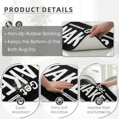 Arttown Get Naked Black Bathroom Rug Set 2 Piece Fluffy Microfiber Non-Slip Water Absorbent Bath Mat Soft Washable Floor Rug for Tub Showers Laundry Room Decor (16"x24"+20"x32") - color: Get Naked