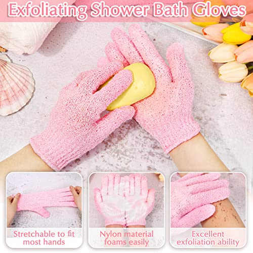 Anezus Exfoliating Shower Bath Gloves Back Scrubber Set for Body, Face, Shower, Bath, Scrub and Exfoliator (Pink) - color: Pink