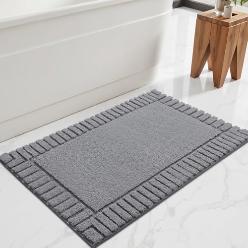 LUMI Bathroom Rugs Non Slip with Rubber Backing, Extra Soft Plush Microfiber Bath Rug Absorbent, Machine Washable Bath Mat Quick Dry for Tub, Shower, Hotel, Dark Grey, 24"x43" - color: Dark Grey, size: 24" x 43"