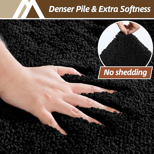 COSY HOMEER Bathroom Rugs Mat 24”x48” Absorbent Non-Slip Bath Mat Plush Shaggy Machine Washable Bath Rugs Soft Polyester Bath Mats for Bathroom Floor,Tub and Shower,Black - color: Black, size: 2' X 4' (Rectangular)