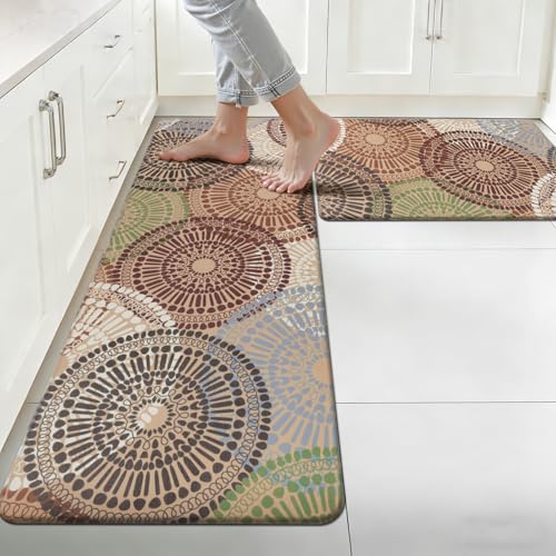 HEBE Anti Fatigue Kitchen Rugs Sets of 2, Non Slip Kitchen Mats for Floor, Waterproof Cushioned Comfort Standing Carpet for Kitchen Sink, Home Office, Laundry Room - color: Floral/Colorful, size: 17.3"x48"+17.3"x28"-0.4"Th