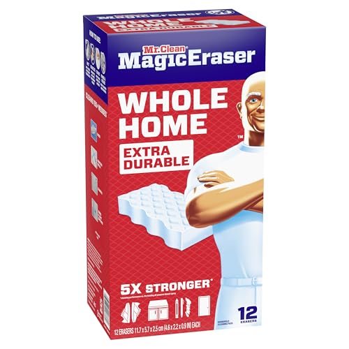 Mr. Clean Magic Eraser Sponge, All Purpose Cleaner, Cleaning Scrubber, Wall, Sneaker, Kitchen, Bathroom, Shower Cleaning Supplies, Melamine Sponge, Cleaning Pads, Whole Home Extra Durable, 12ct - size: 12 Count (Pack of 1), style: Upgraded Version