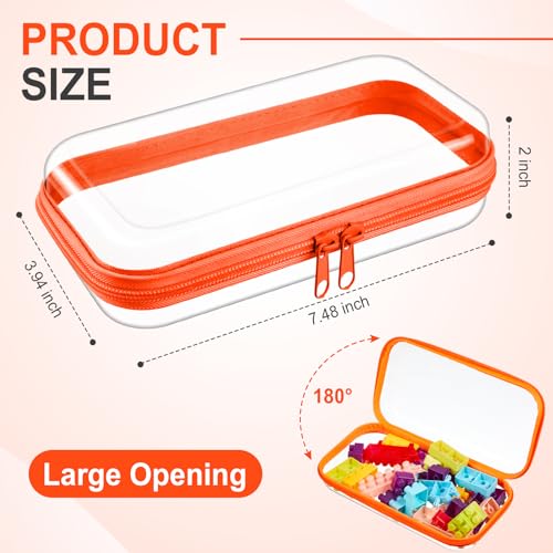 Hoolerry 4 Pcs Hard Clear Zipper Case Makeup Bags Plastic Zipper Pouch Transparent Storage Box Containers for Cosmetics, Snacks, Building Blocks, Puzzles(Clear,7.5 x 3.9 x 2 in,Fluorescent) - color: Fluorescent, size: 7.5 x 3.9 x 2 in
