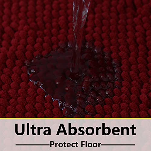 BOANKODU Bath Mat Set, 2 Piece - Soft Chenille, Non-Slip, 32x20 Inch + 20x20 Inch U Shape, Machine Washable (Burgundy) - color: Burgundy, size: 20" x 32" + 20" x 20" (U-Shape)