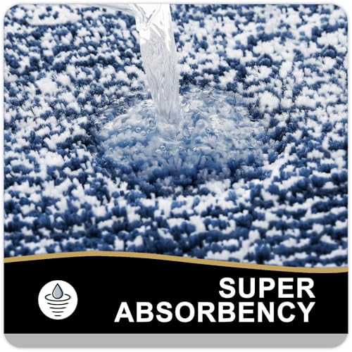 OLANLY Bathroom Rugs Sets 3 Piece, Soft Absorbent Microfiber Bath Mats and U-Shaped Contour Toilet Rug, Home Decor Accessories, Non-Slip, Bath Mat Set for Bathroom (47"x20"+24"x16"+24"x20", Navy) - color: Navy and White, size: 47" X 20" + 24" X 16" + U Sh