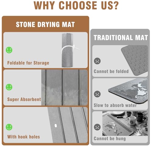 Foldable Stone Bath Mats For Bathroom,Super Absorbent Dry Diatomaceous Earth Mat Drying Pad,Large Stone Drying Mat For Kitchen Counter,Countertop Bath Accessories, 24"X16"