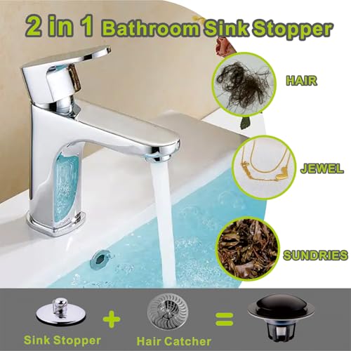 Pop Up Bathroom Sink Stopper,2 Pack Matte Black Sink Drain Stopper with Hair Catcher and Strainer,Glimflorus Universal 2-in-1 Drain Stopper for 1 1/8"-1 1/2" Drain Holes - color: Matte Black