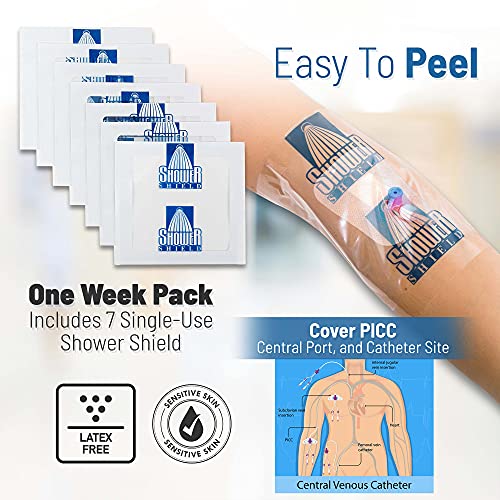 Catheter Cover for Shower – 7 x 7 Inch, 1 Week Supply –Dialysis Port Cover, Prevents Water Damage, Keeps Dressed Wounds Dry – Disposable, Waterproof, Transparent