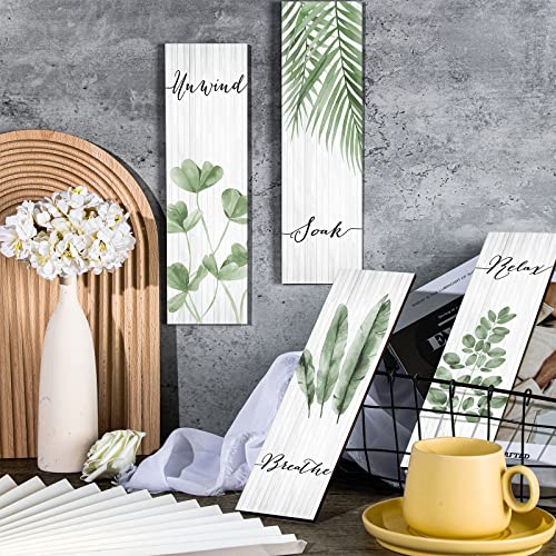 Yookeer Botanical Bathroom Wall Art Decor 4 Pieces Relax Soak Unwind Breathe with Boho Leaf Print Minimalist Sign Wooden Hanging Wall Art Decor for Farmhouse Home Bathroom(15.7 x 5.2 In,Green) - size: 15.7 x 5.2 Inch