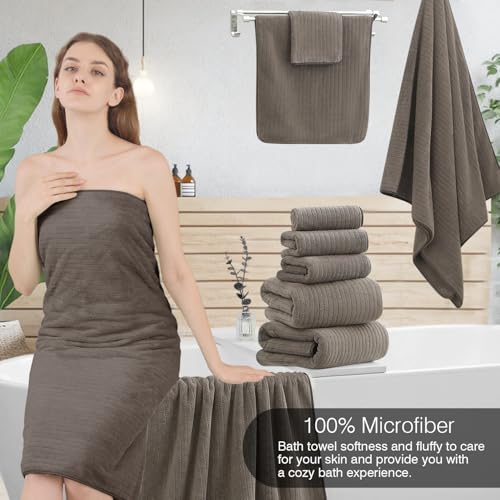 18 Piece Family Bath Towel Set Include 6 Bath Towels,6 Hand Towels and 6 Washcloths Soft Bathroom Towel with Hanging Loops,Highly Absorbent Quick Dry Towels Set for Bathroom,Hotel and Spa-Brown - color: Brown, size: 18-Piece Set