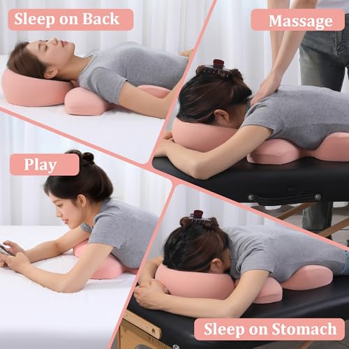 MABOZOO Face Down Massage Pillow, Massage Headrest for Bed Face Down Pillow for Sleeping with Non-Slip Bottom, Home Head Cushion and Chest Cushion for SPA, Sleep (Pink) - color: Pink