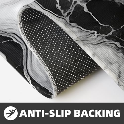 White and Black Marble Texture Kitchen Rugs Microfiber Floor Mats Marbling Cushioned Carpet Runner Rug for Laundry Bathroom Living Room, 2 Piece Set 17"X 47" + 17"X 30" - color: White and Black Marble Texture