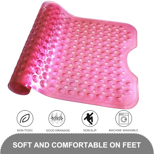 TEESHLY Bath Tub Shower Mat, Non Slip Bathtub Floor Liner Mats with Suction Cups and Drain Holes, Machine Washable Bathmat for Bathroom Floor Safety, 40 x 16 Inch, Clear Burgundy - color: Burgundy (Translucent)