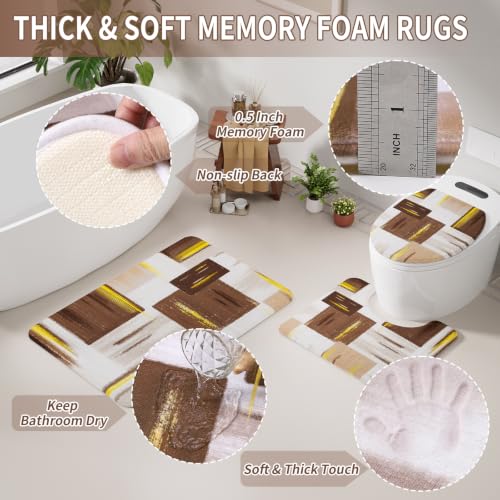 XLHOMO Bathroom Set - Brown Bathroom Accessories Set, Bathroom Sets with Shower Curtain and Rugs, Brown Shower Curtain Set with Bathroom Trash Can, Soap Dispenser, Soap Dish for Home Decor - color: Plaid Brown & Gold, size: Complete Set + Bath Rugs