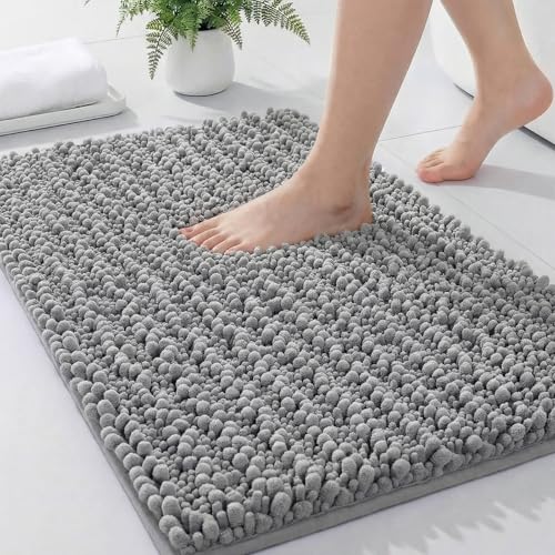 ILANGO Bathroom Rugs Light Grey 32x20,Extra Soft Absorbent Chenille Bath Rugs,Thick Non-Slip Shaggy Bath Mat,Machine Washable Quick Dry Bath Mats for Bathroom Floor, Tub, Shower Accessories - color: Light Grey, size: 20"×32" Bathroom Rug