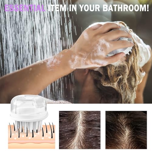 Silicone Scalp Massager, Manual Hair & Scalp Scrubber Shampoo Brush for Dandruff, Buildup, Itch, & Hair Growth - Soft Exfoliating Silicone Bristles for Wet & Dry Hair (Grey)