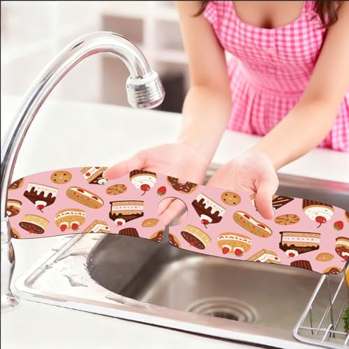 2 Pcs Kitchen Sink Splash Guard Faucet Mat Desserts Cakes Pattern Faucet Mat for Sinks Absorbing Drying Mats for Kitchen Bathroom - color: Desserts Cakes
