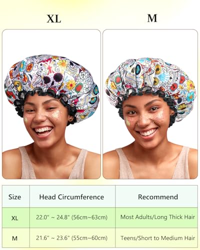 mikimini Shower Cap for Women Reusable Waterproof, Extra Large Hair Cap for Shower with Double Layers, Stylish Vibrant Designed Shower Bonnet for Long Thick Hair - size: X-Large (Pack of 1)
