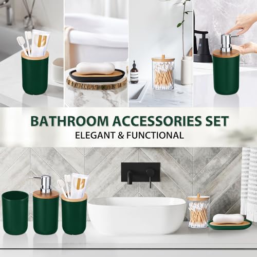 iMucci Bathroom Accessories Set 5Piece Hunter Green Bathroom Sets, Toothbrush Holder, Toothbrush Cup, Lotion Soap Dispenser, Soap Dish and Qtip Holder Bathroom Decor - style: Dark Green