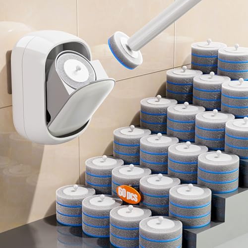 CTIME Disposable Toilet Brush Family Set Includes 60 Brush Heads, a Stylish Brush Handle, an Automatically Opening Replacement Brush Head Storage Box. Suitable for Bathrooms, Toilets and RVs - size: 1 wand + 60 heads