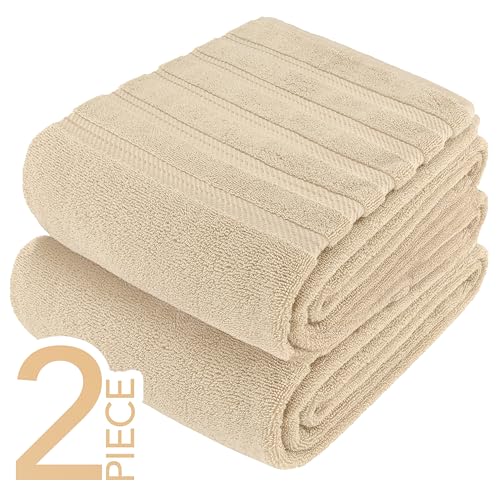 American Soft Linen 100% Cotton Luxury Turkish Towels, 2PC 35x70 Bath Sheet | Soft Absorbent Quick Dry OEKO Tex Standard 100 Certificated Durable Machine Washable Breathable Premium Hotel Quality - color: Beige, size: 2 PC (35"x70")