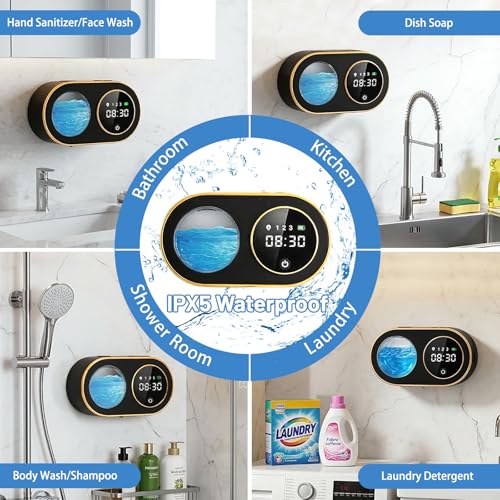 Automatic Soap Dispenser, 320ML Touchless Smart Hand Soap Dispenser, 3 Adjustable Soap Levels, Rechargeable Wall Mounted Electric Foam Soap Dispenser for Bathroom Kitchen Office (Black - T1) - color: Black - T1
