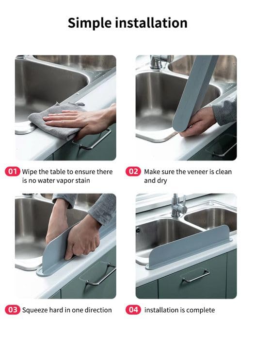 AMSHI Silicone Sink Splash Guard 19.3” – Faucet Water Barrier Shield, No Glue No Tools Required, BPA-Free Waterproof Faucet Protector for Kitchen & Bathroom Countertop, Gra