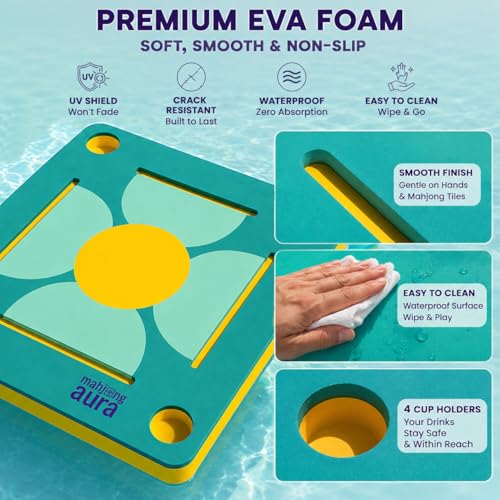 Floating Mahjong Table for Pool - Swimming Pool and Hot Tub Float Board for Card Games, Scrabble, Dominoes, Poker - Adults Pools Game Tray for Water and Lake - Domino Floater Tables - color: Green