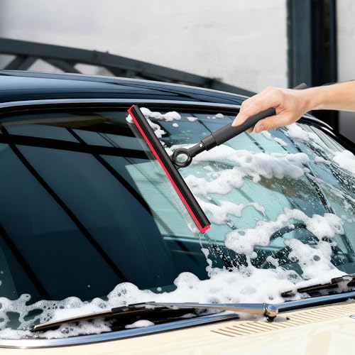 Shower Squeegee for Glass Doors, Window Squeegee for Home,Squeegee with Telescopic Extension Pole,Professional Window Cleaning Tool, Black, for Mirror, Glass, Ceramic Tile