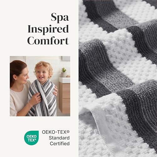 Modern Threads Pax 6-Piece Reversible Yarn Dyed Jacquard Towel Set - Bath Towels, Hand Towels, & Washcloths - Super Absorbent & Quick Dry - 100% Combed Cotton, Coal - color: Grey, style: Wide Stripe