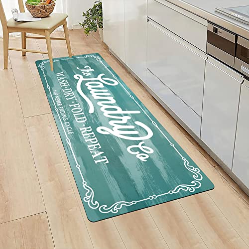 Pauwer Laundry Room Rug Runner 20"x48" Waterproof Rubber Laundry Mat Non Slip Kitchen Mats for Floor Washable Floor Mat Runner Rug for Farmhouse Mudroom Washroom Bathroom Decor - color: Blue, size: 1'8" x 4'