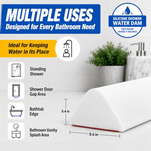 67 Inch Collapsible Shower Water Dam, Shower Threshold Water Dam Shower Barrier, Dry and Wet Separation Door Dam Water Stopper Kitchen Shower Threshold Silicon Water Blocker(Mini Trapezoid) | Flexible silicone water barrier for showers, sinks, and counter