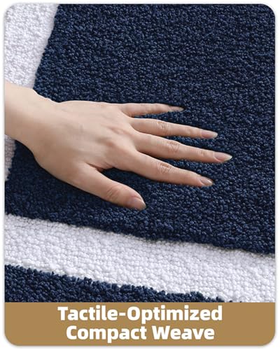 Color&Geometry Navy Blue Bathroom Rugs 30x20, Extra Soft Absorbent Microfiber Bath Rugs, Non-Slip Bathroom mat, Washable Plush Bath Mats for Bathroom, Shower, Bathtub, Laundry, Blue White - color: D, size: 20"x32"