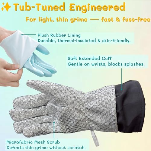Gentle Non-Scratch Bathtub Cleaning Brush Glove | Hot Tub Scrubbing Mitt for Fiberglass, Acrylic & Porcelain | Fabric Mesh Fast-Cleaning Tool, Bathroom Tub Brush