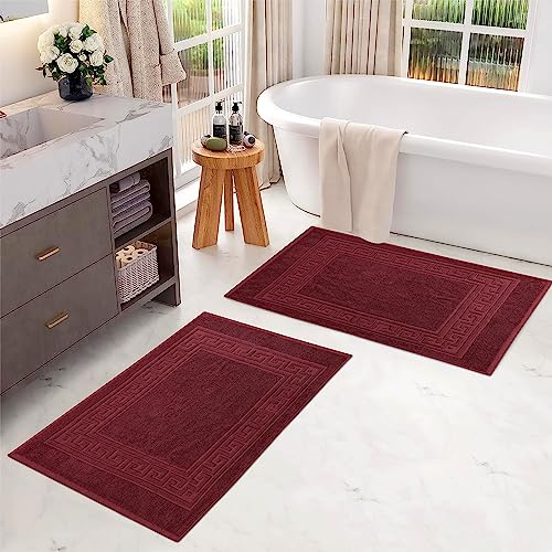 Superior Heavyweight Cotton Bath Mats, 2-Piece Rugs For Bathroom Accessories, Washable Rug For Shower, Toilet, Modern Decor, No Backing, Luxury Hotel And Spa Quality, Set of 2, 22" x 35", Burgundy - color: Burgundy, size: 22" x 35" (Set of 2)
