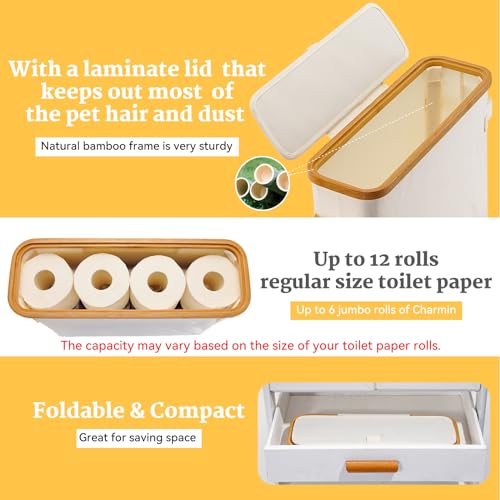 Toilet Paper Storage Basket with Lid, Bamboo Toilet Paper Storage Holder Stand Organizer for Bathroom, Toilet Paper Storage Box Container with Handle Bin for RV Closet, Beige - size: For Small/Regular Size TP Roll